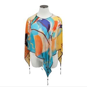 Dilemma Colorful Abstract Silk Poncho Scarf Painted Abstract Art To Wear Vintage